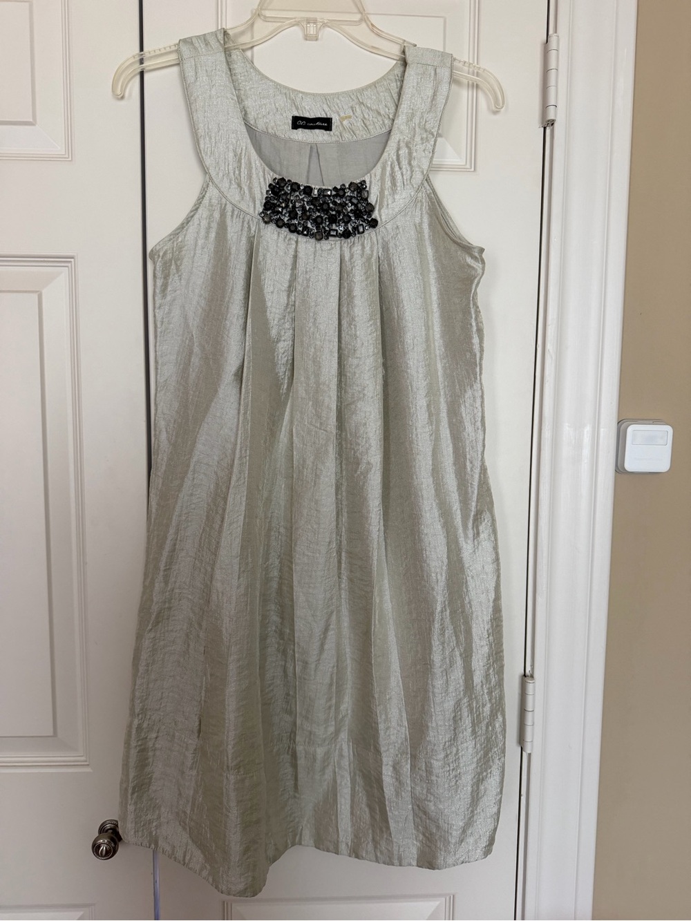 Sparkle-Embellished Silver Sleeveless Formal Dress